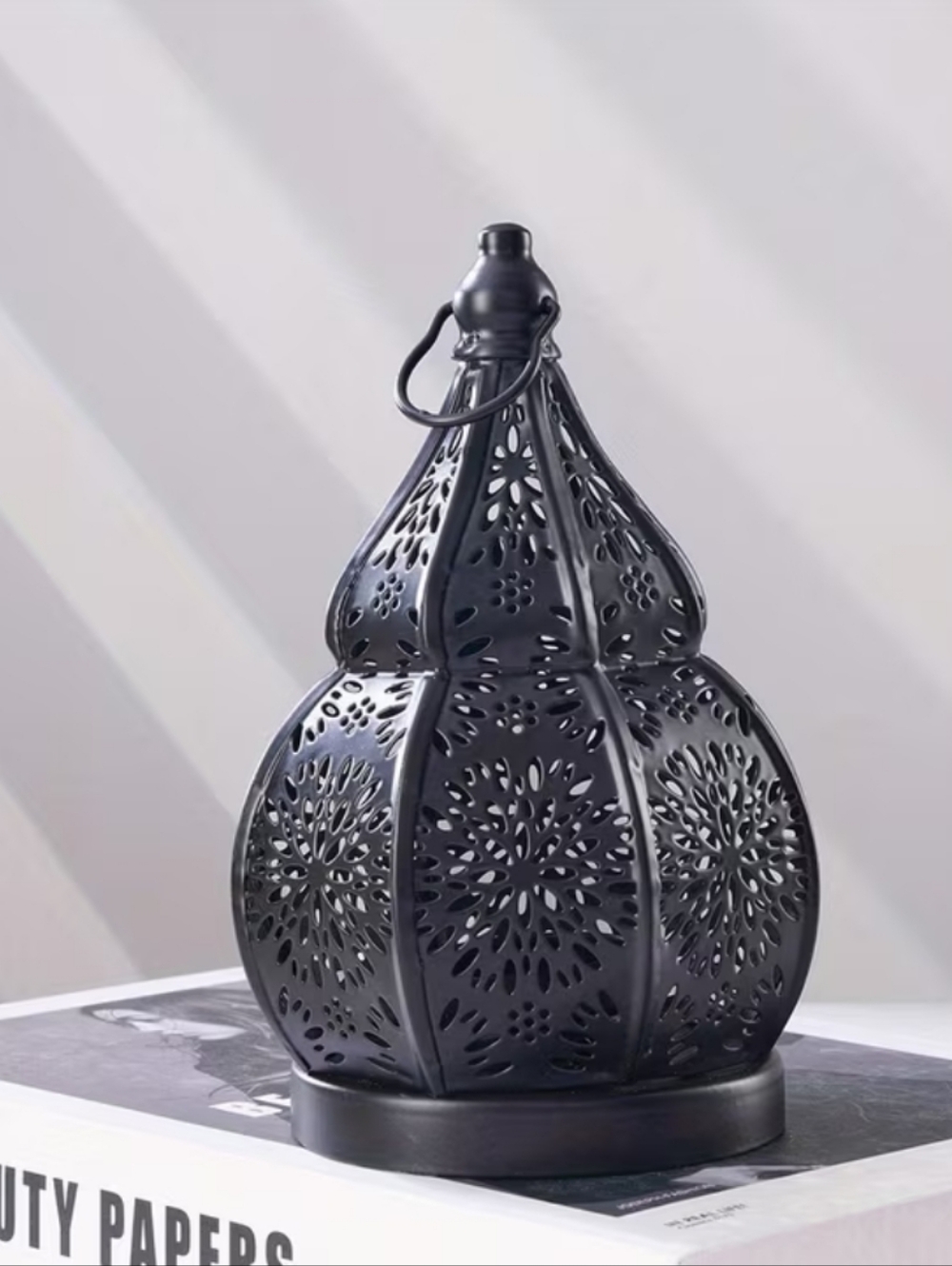 NEW! Ornate Black Metal Lantern Candle Holder